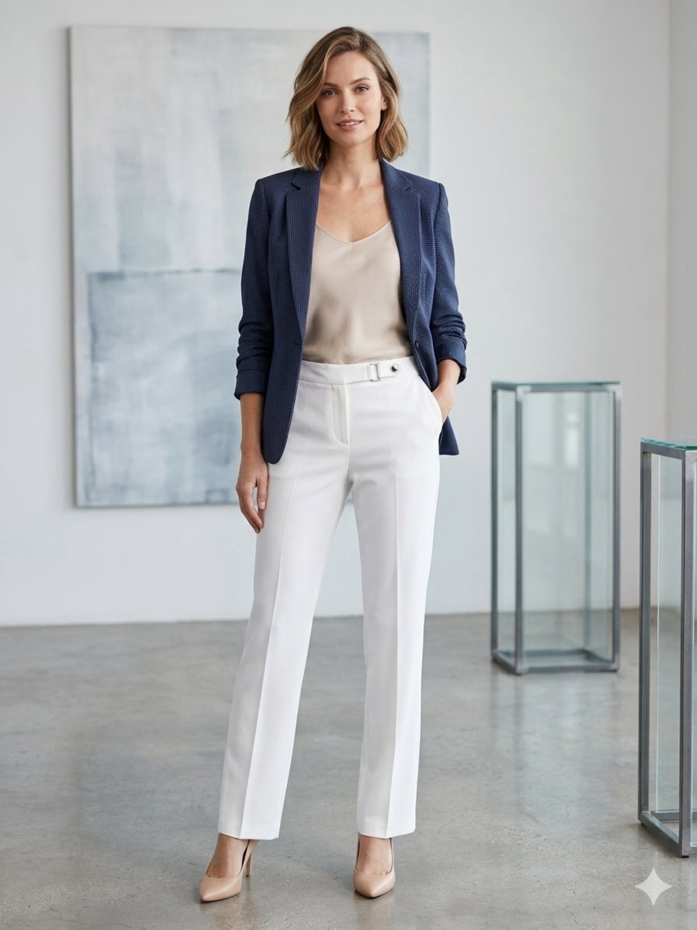 Larry Levine White Stretch Career Dress Pants Slacks Size 8